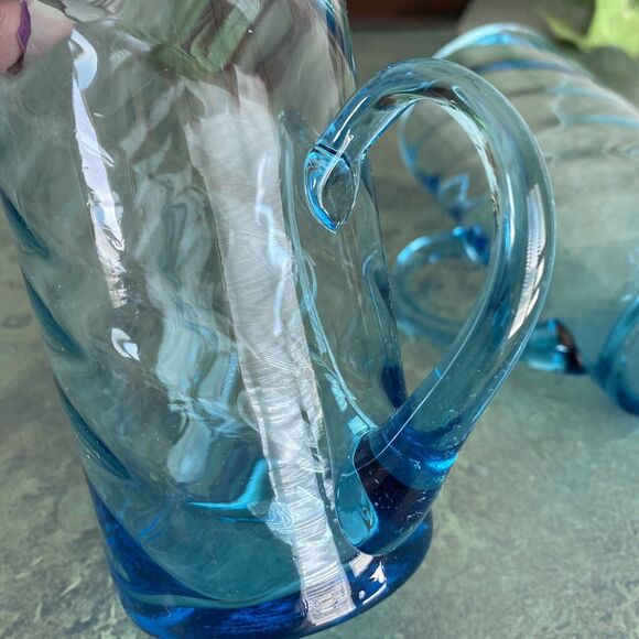 Vintage hand blown blue Irish coffee handled glasses unique swirl display flaws - Picture 6 of 10
